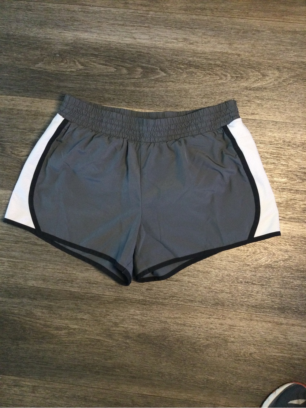 tek gear Gray Athletic Shorts with White Side Panels and Black Trim